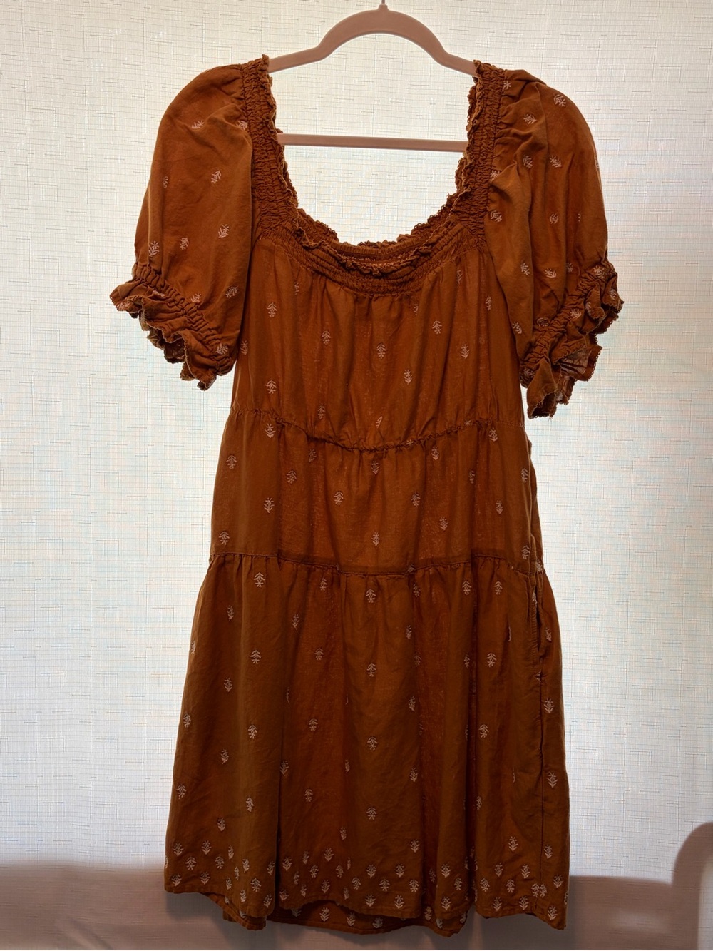 Old Navy Rust Brown Tiered Puff-Sleeve Mini Dress